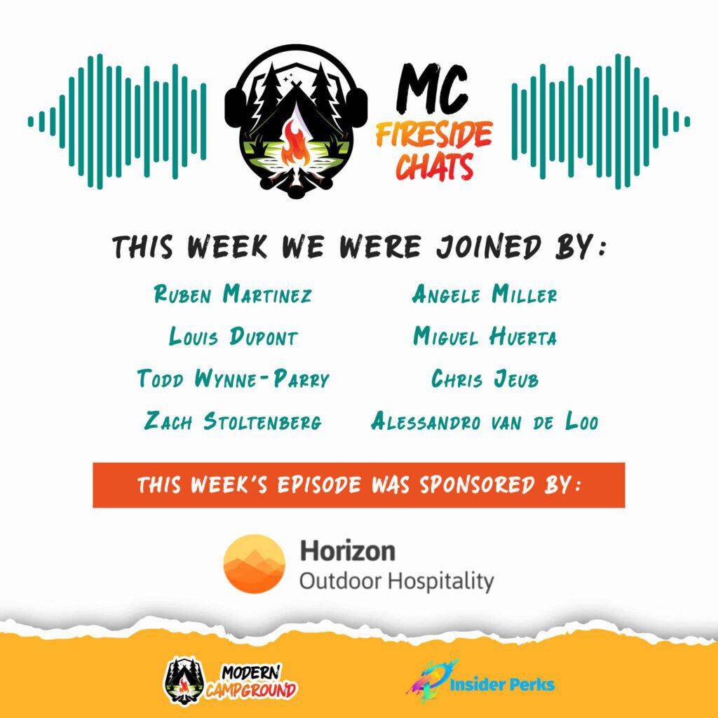 Podcast promotional graphic for "MC Fireside Chats," airing March 13th 2024, featuring names of various guest speakers.