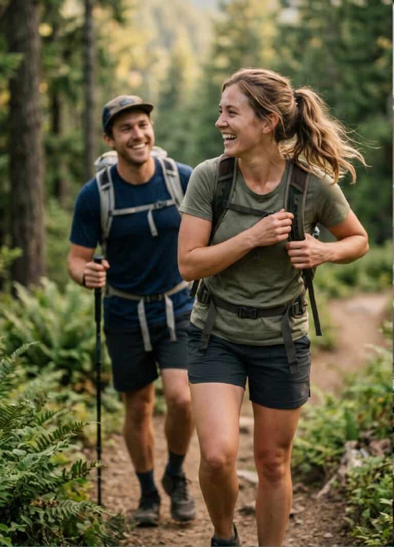 Couple hiking a forest trail
